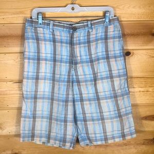 Tommy Bahama Blue and Tan Plaid Men's Flat Front Shorts